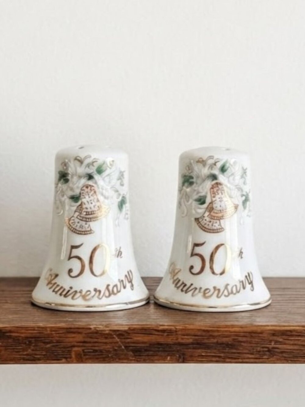 Vintage Lefton Salt and Pepper Shakers 50th Anniversary Gold Gilt Porcelain MCM